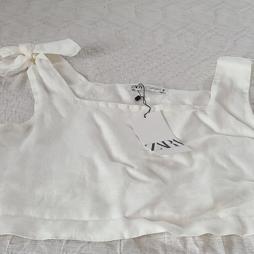 Zara White Linen Crop Top